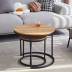 HJhomeheart Round Nesting Tables Set of 2 Light Brown