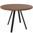 ZKLOEP Round Dining Table, Walnut-Colored MDF Top and Black Metal Legs