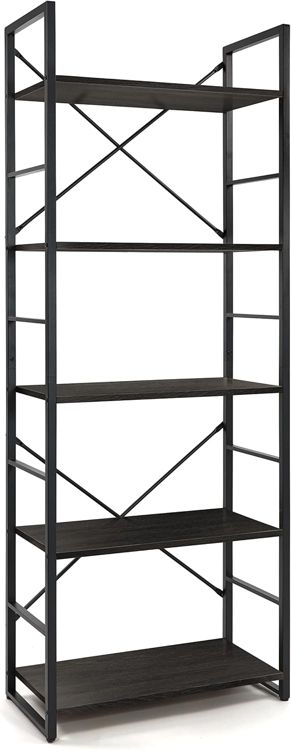 CAPHAUS 5 Tier Bookshelf - Black Vintage Shelves