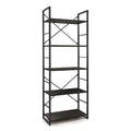 Stylish 5-tier bookshelf with black vintage shelves and metal frame, perfect for home or office
