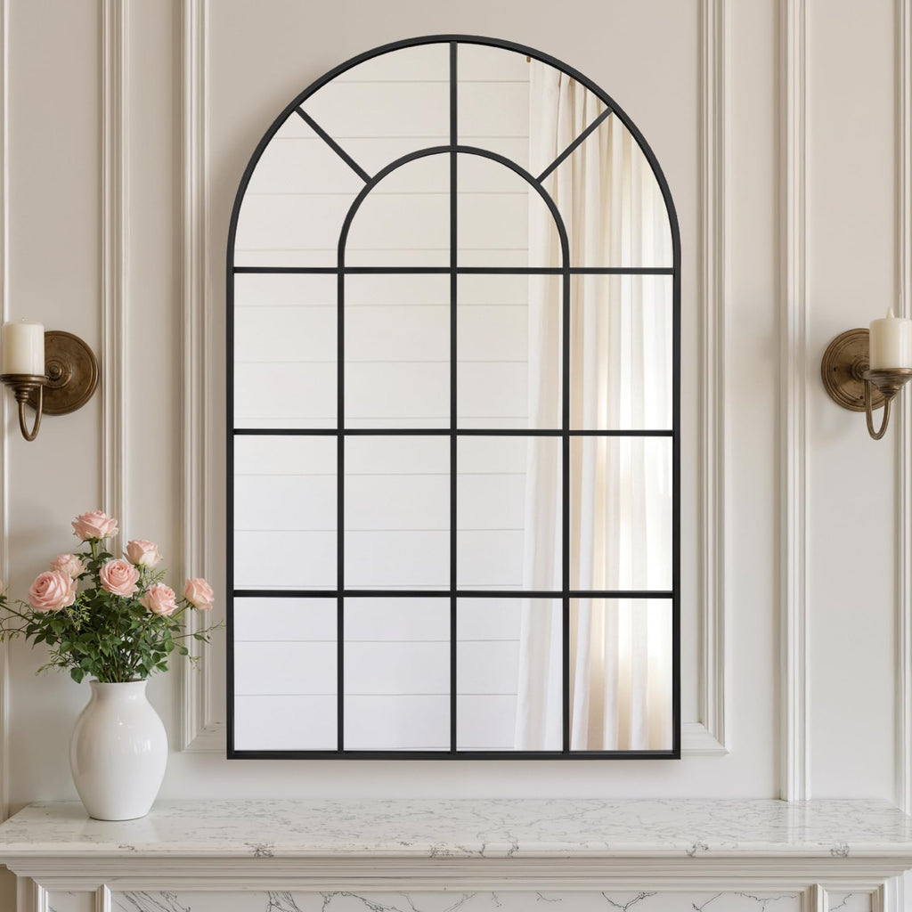 Anpark Arched Windowpane Wall Mirror with black aluminum alloy frame