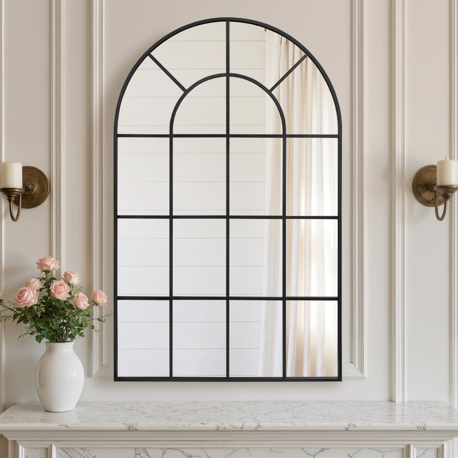 Anpark Arched Windowpane Wall Mirror with black aluminum alloy frame