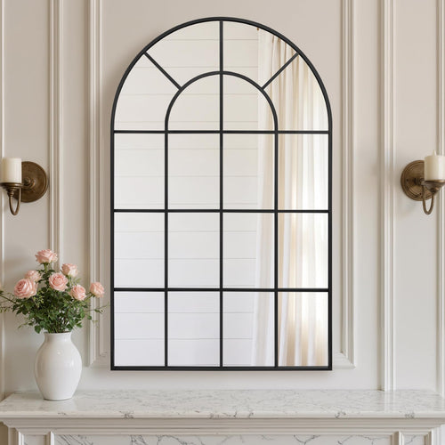 Anpark Arched Windowpane Wall Mirror with black aluminum alloy frame