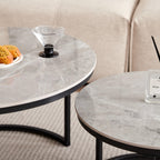JZGORC Round Coffee Table with Grey Marble and Metal Legs
