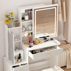 FAMAPY Vanity Desk with Lighted Mirror and Stool, White and Grey