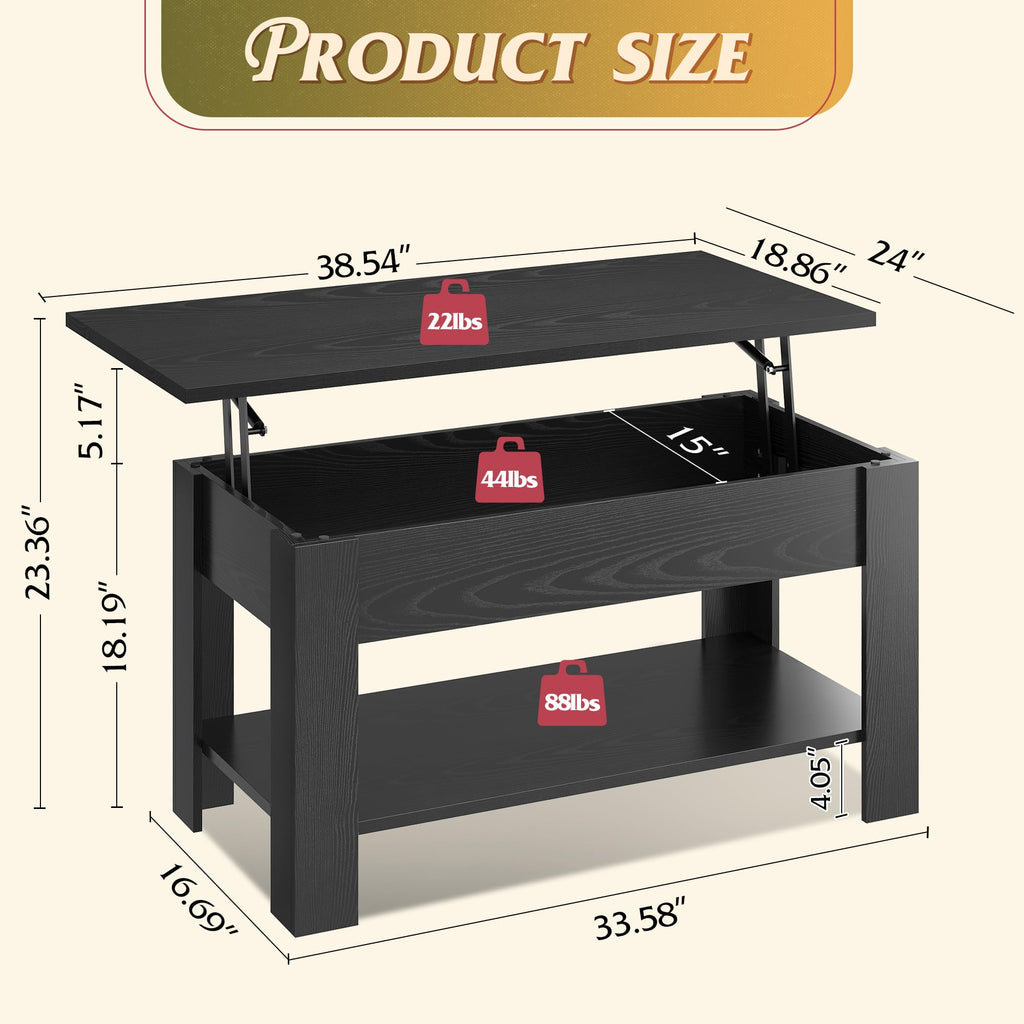 WLIVE Lift Top Coffee Table with Storage Shelf
