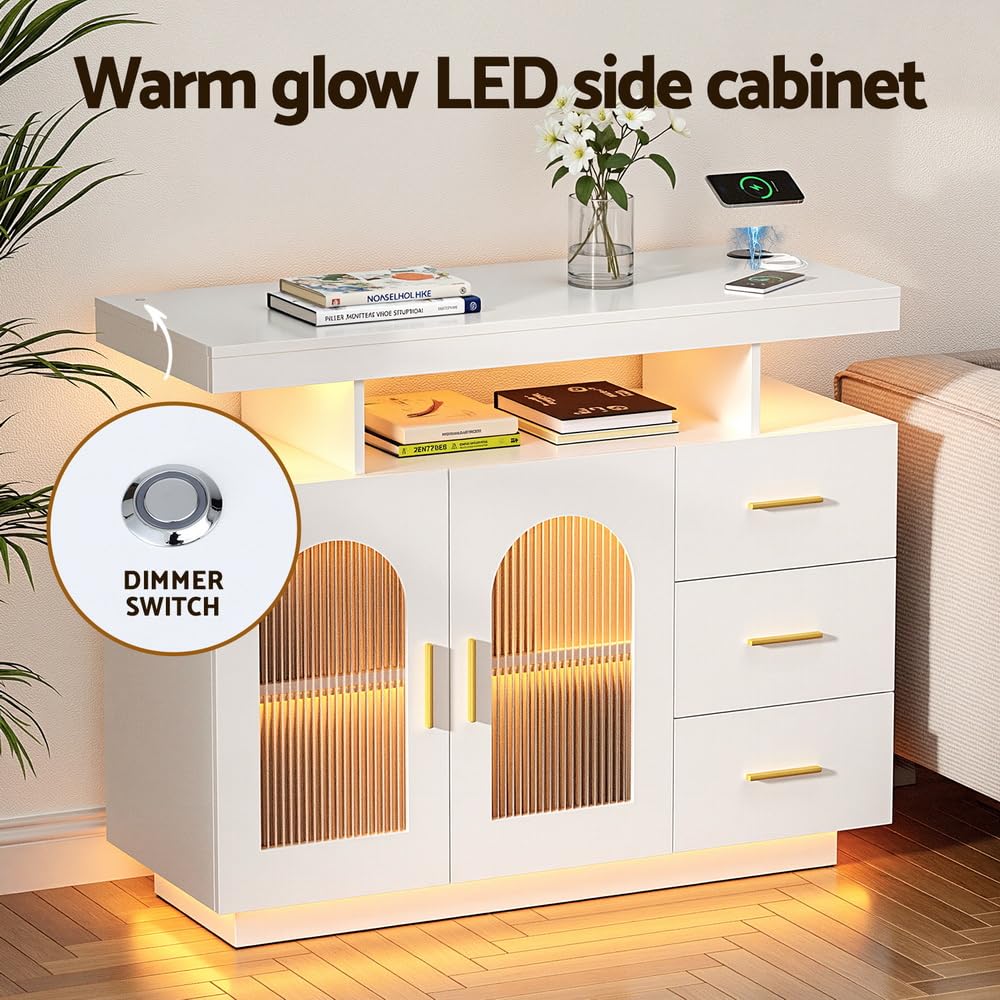 Artiss LED Buffet Sideboard with 3 Drawers