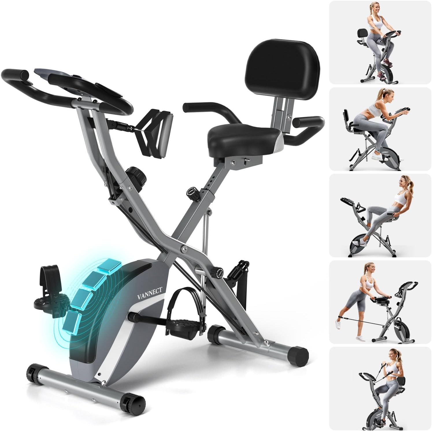 Vannect Foldable Exercise Bike with 16 Levels Magnetic Resistance - Oversized Saddle