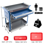 AIRAJ 3 Tier Rolling Tool Cart with Drawers and Pegboard