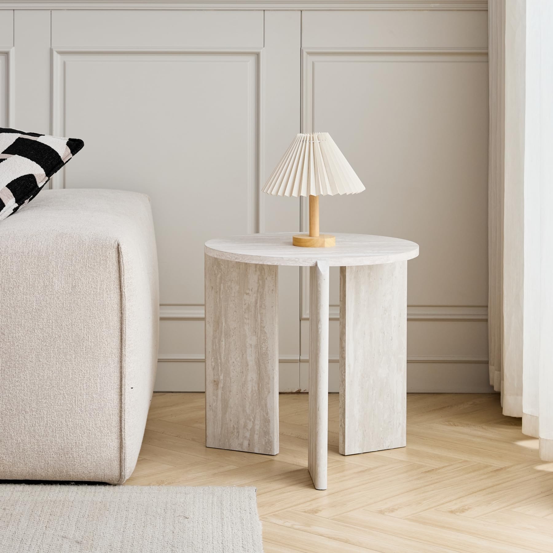 JZGORC Set of 2 White Imitation Travertine Coffee Tables