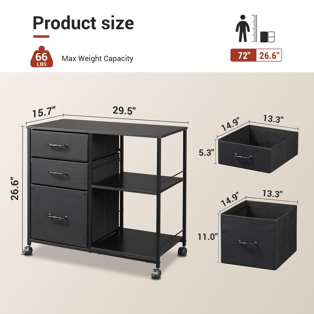 Devaise 3 Drawer Mobile File Cabinet with Open Storage Shelf