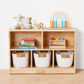 OOOK Montessori Shelf with 5 compartments made of rubber wood, suitable for children's storage and organization.