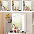 FAMAPY Vanity Desk with Lighted Mirror and Stool, White and Grey