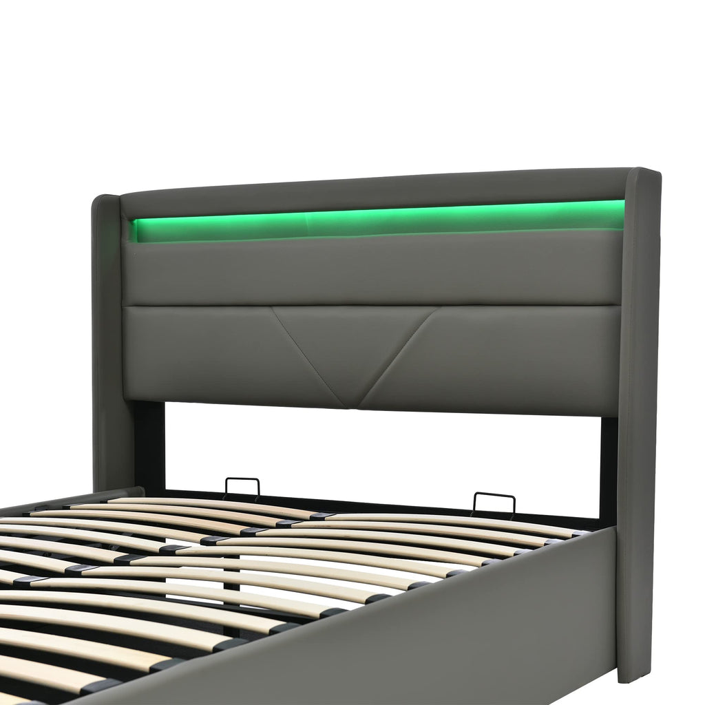 HBCKESD Hydraulic Storage Bed with LED Lighting, Grey