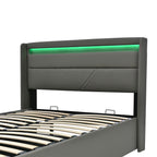 HBCKESD Hydraulic Storage Bed with LED Lighting, Grey