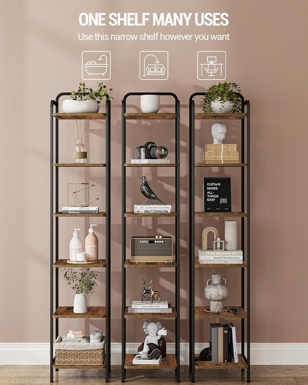 Hzuaneri 6-Tier Industrial Style Bookcase