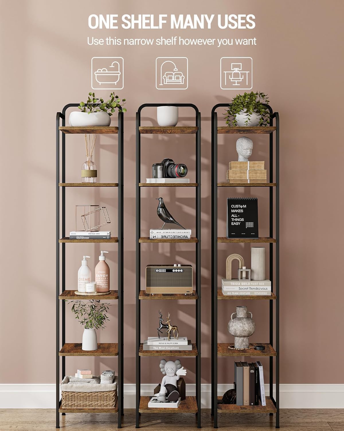 Hzuaneri 6-Tier Industrial Style Bookcase