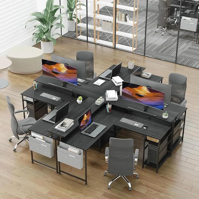 Gaming Desk L-Shaped With LED And Sockets 140 X 140 Cm Corner Desk Reversible Computer Desk With Monitor Shelf 4 Shelves And Side Pockets For Home Office And Office