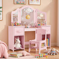 Clevich Kids Vanity Table and Chair Set in pink with a removable mirror and storage compartments