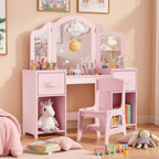 Clevich Kids Vanity Table and Chair Set in pink with a removable mirror and storage compartments