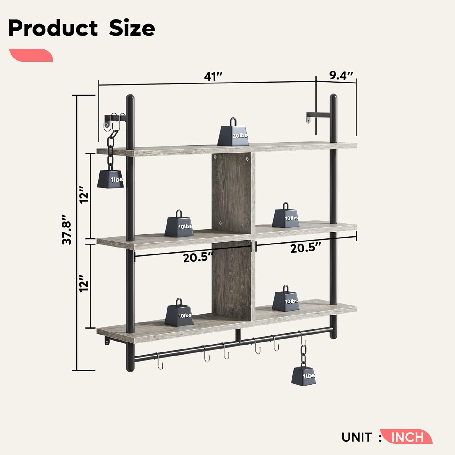 Bestier 3 Tier Industrial Pipe Shelf 105.5CM