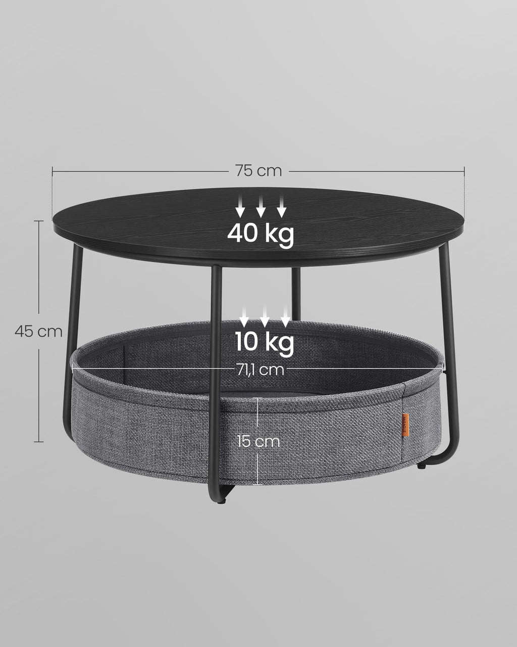 VASAGLE Modern Round Coffee Table with Storage Basket