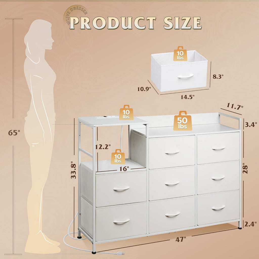 WLIVE Minimalist Three-column 8-Drawer Fabric Dresser