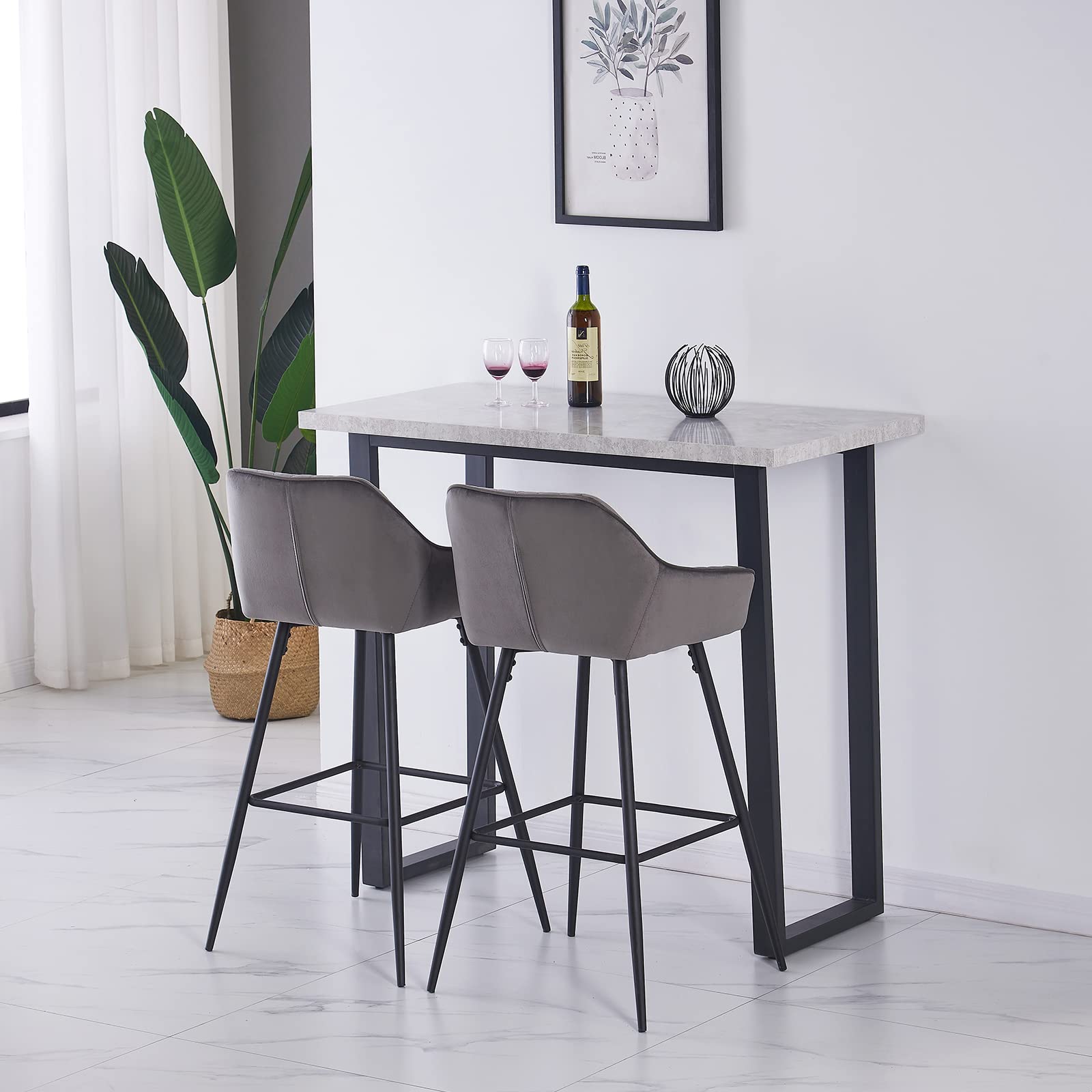 ZOONFA Velvet Kitchen Counter High Bar Stools Set of 2 with Armrest & Backrest