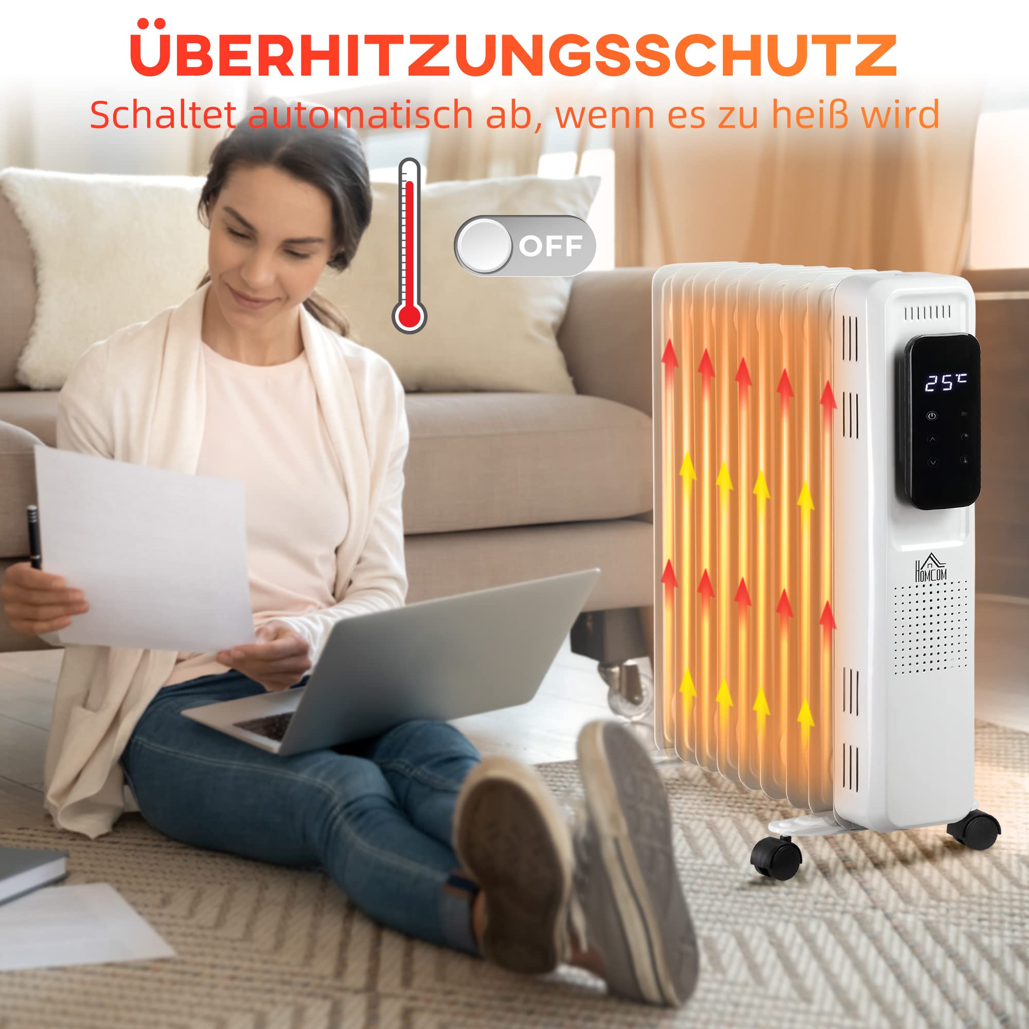 HOMCOM Portable Electric Oil Heater with Adjustable Temperature