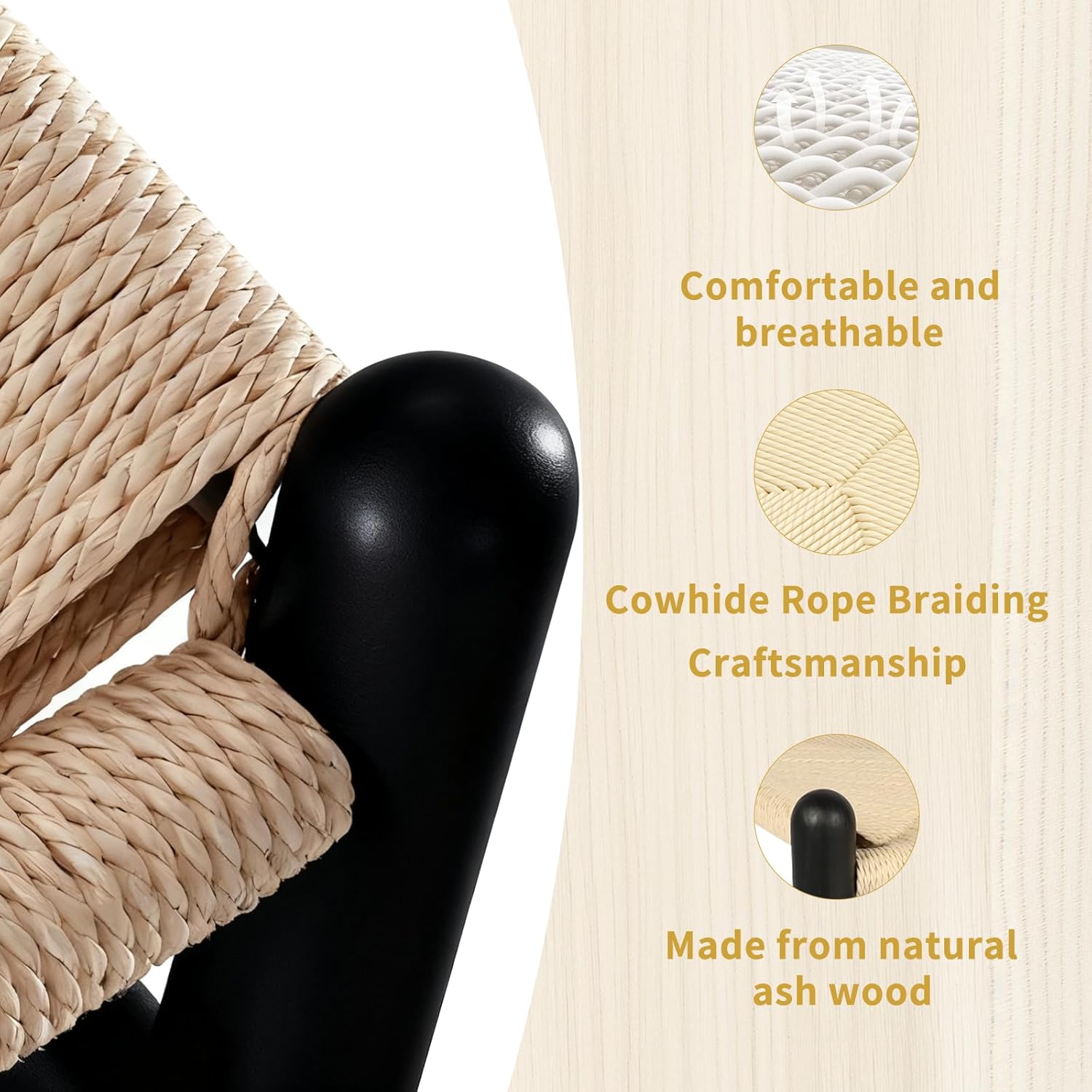 VODUR Wishbone Dining Chair Set of 2 Natural Solid Wood