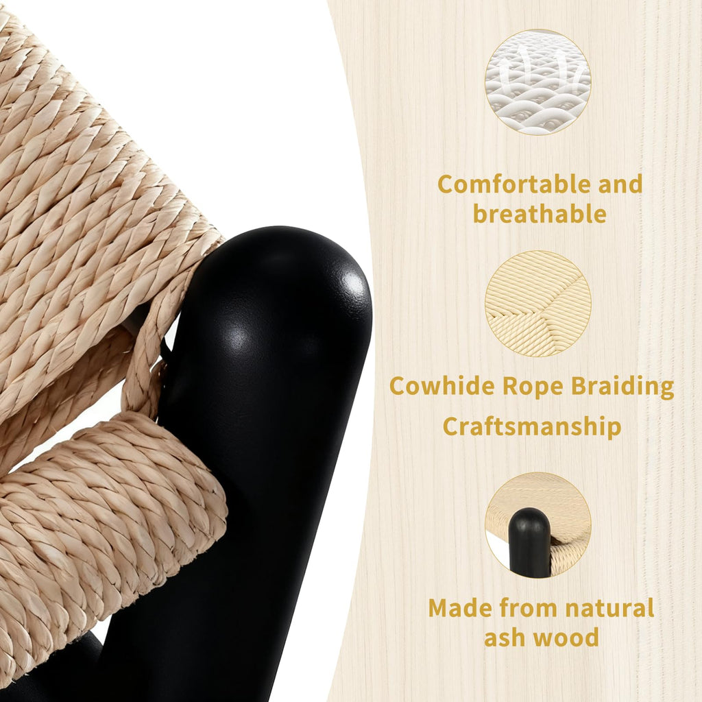 VODUR Wishbone Dining Chairs Set of 2 - Natural Solid Wood and Rattan Seat