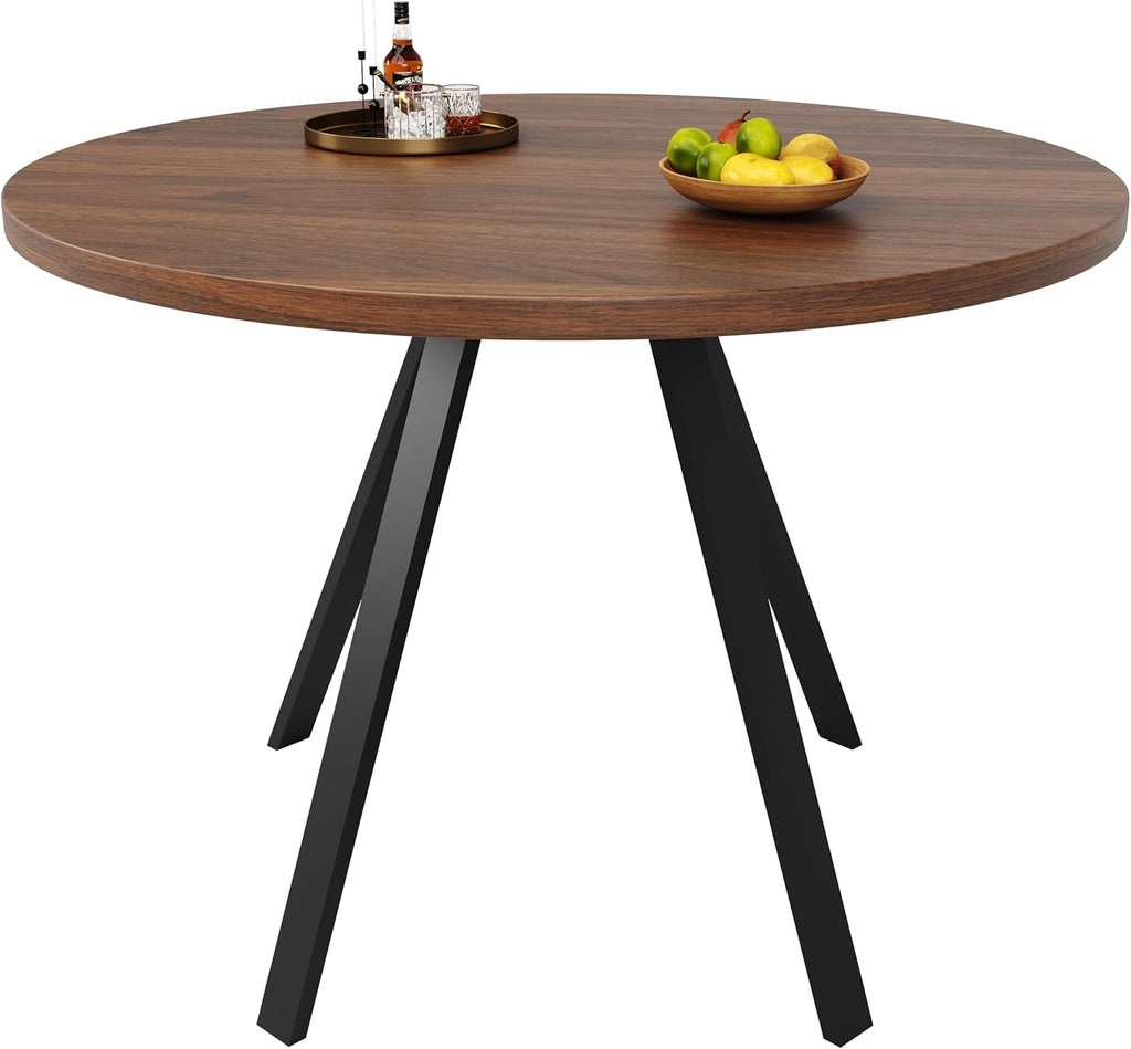 ZKLOEP Round Dining Table - Walnut and Black Metal Legs