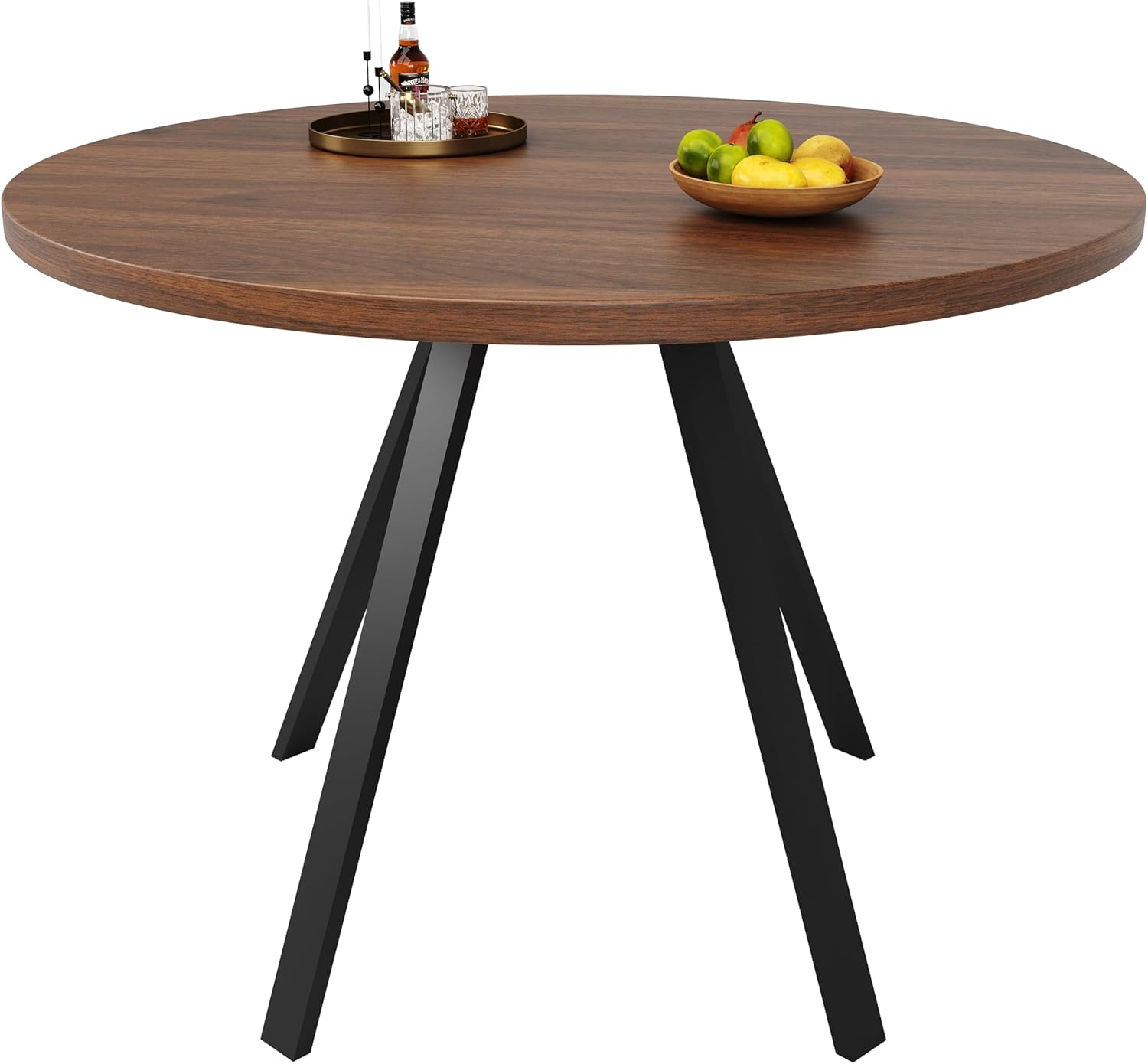 ZKLOEP Round Dining Table - Walnut and Black Metal Legs