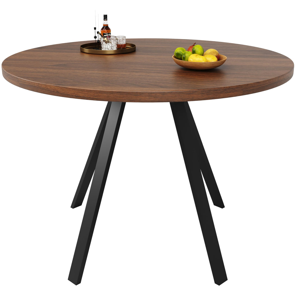 ZKLOEP Round Dining Table, Walnut-Colored MDF Top and Black Metal Legs