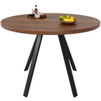 ZKLOEP Round Dining Table, Walnut-Colored MDF Top and Black Metal Legs