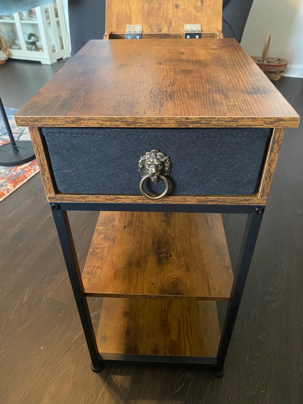 WLIVE Rustic Brown Small Storage Side Table with Charging Station