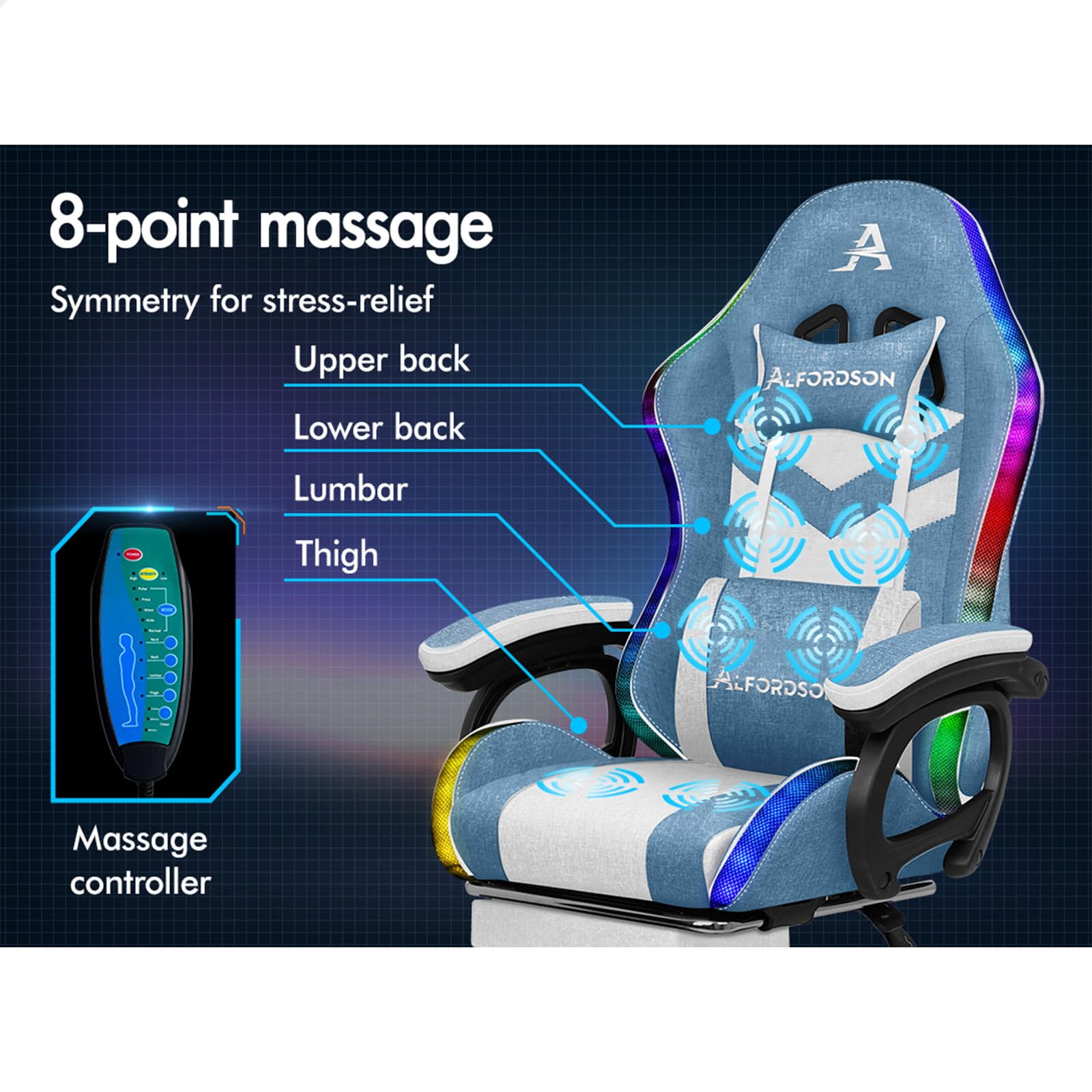 ALFORDSON Racing Gaming Chair with Massage and LED Lighting