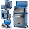 Heavy-duty 8-drawer tool chest with detachable top, blue color, on wheels for easy mobility