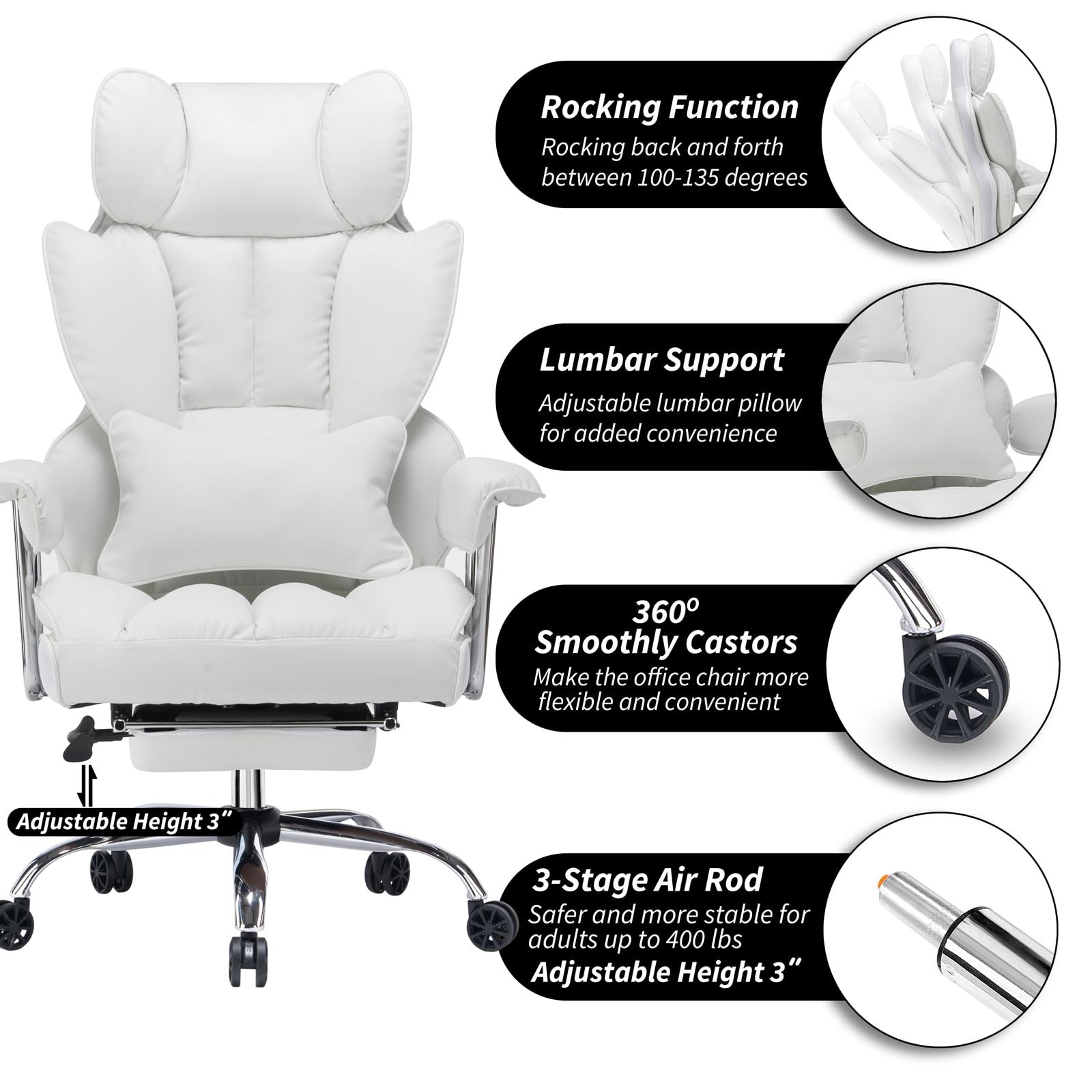 Efomao Big and Tall Office Chair with Footrest