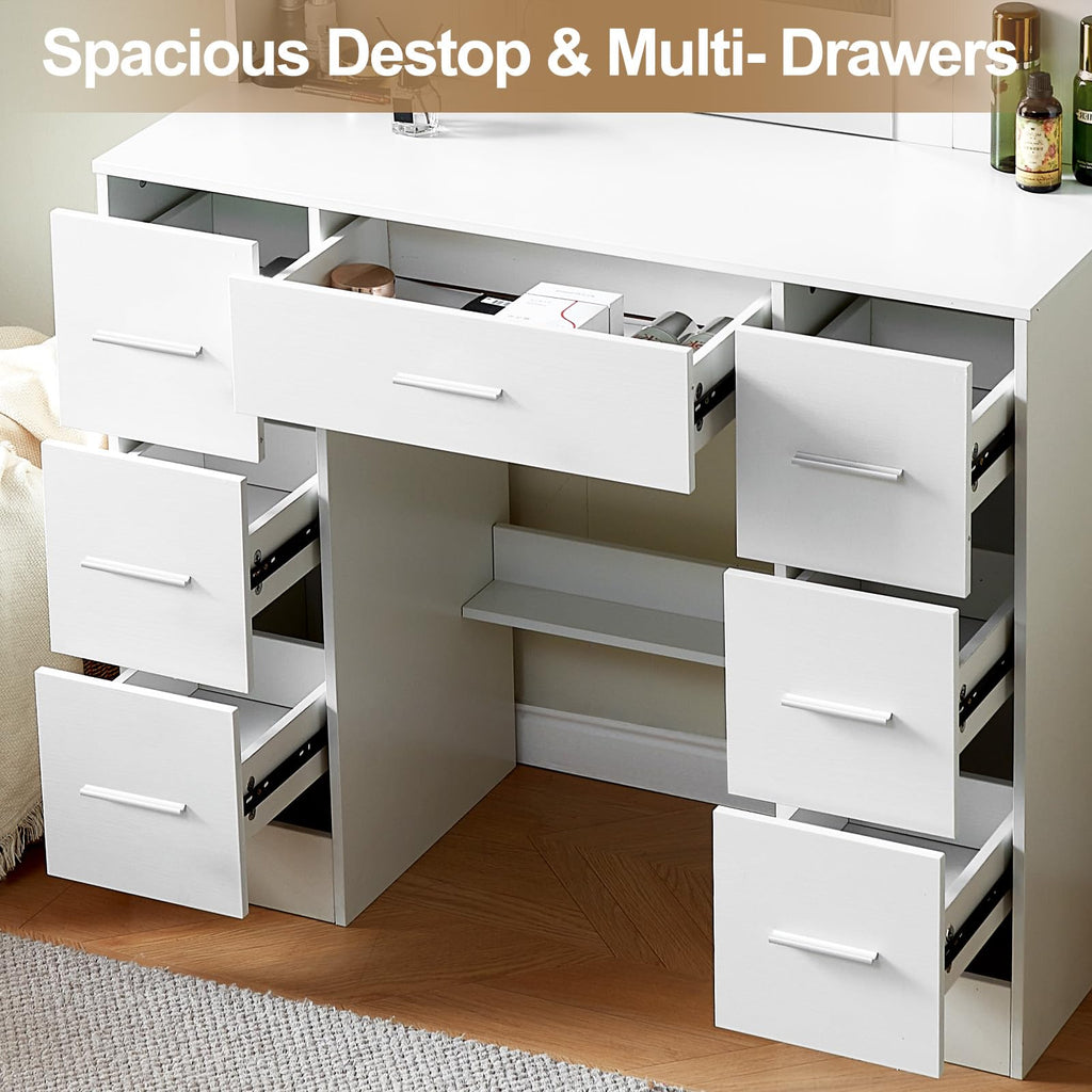 Puselo LED Lighted Makeup Vanity Table with 7 Drawers