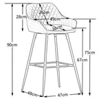 ZOONFA Velvet Kitchen Counter High Bar Stools Set of 2 with Armrest & Backrest