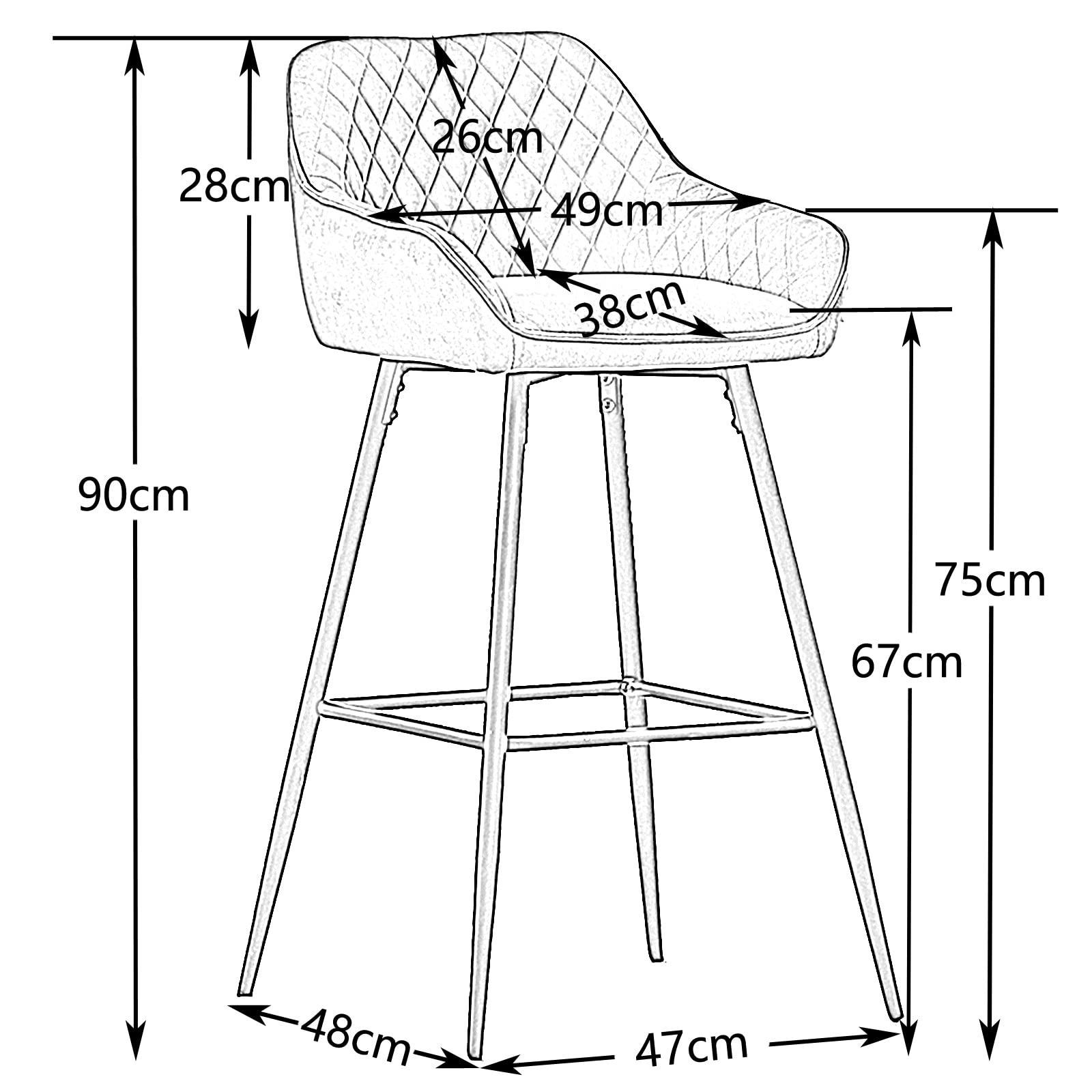 ZOONFA Velvet Kitchen Counter High Bar Stools Set of 2 with Armrest & Backrest
