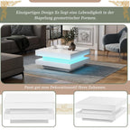 Sweiko White Square Coffee Table with Rotating Top and LED Lighting