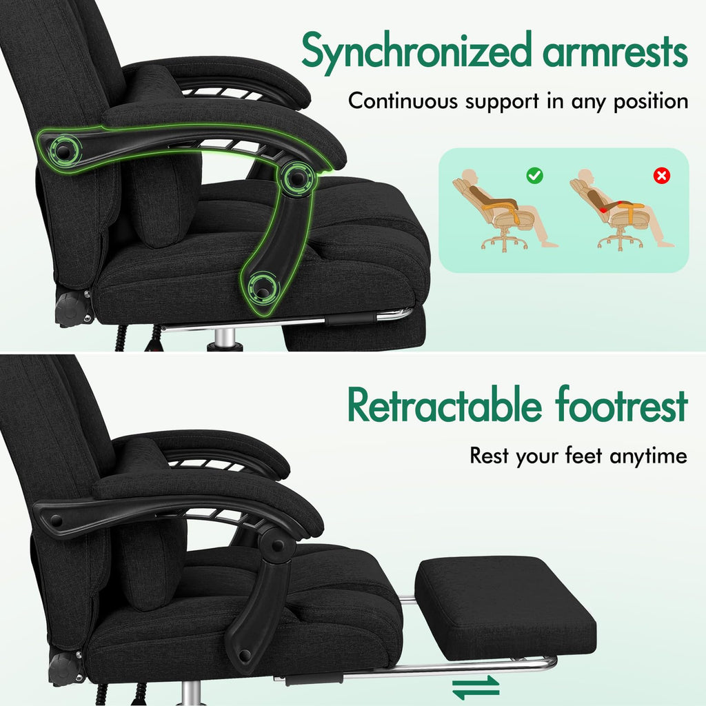 ELFORDSON Ergonomic High-Back Office Chair with Lumbar Cushion and Footrest
