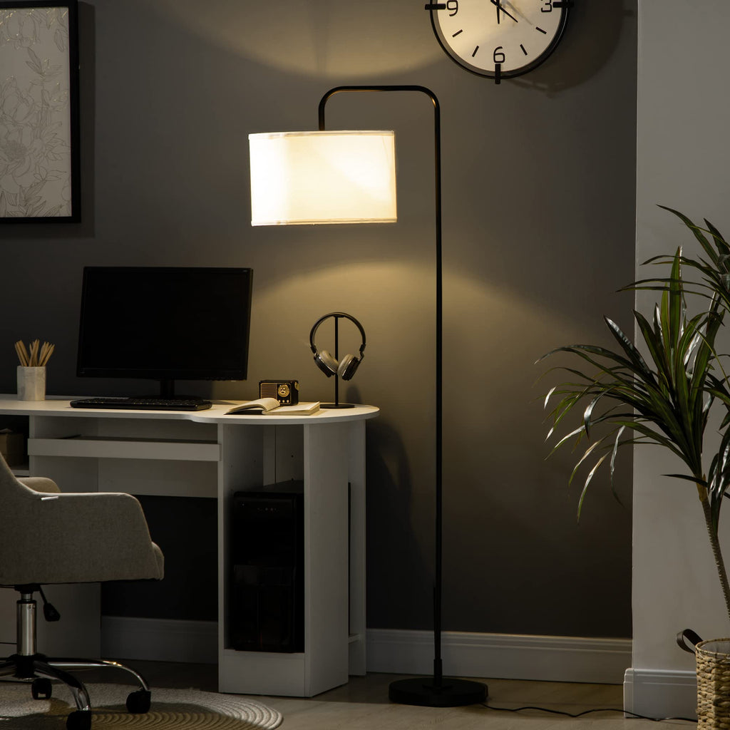 HOMCOM Modern Black Metal Floor Lamp with Cable Shade
