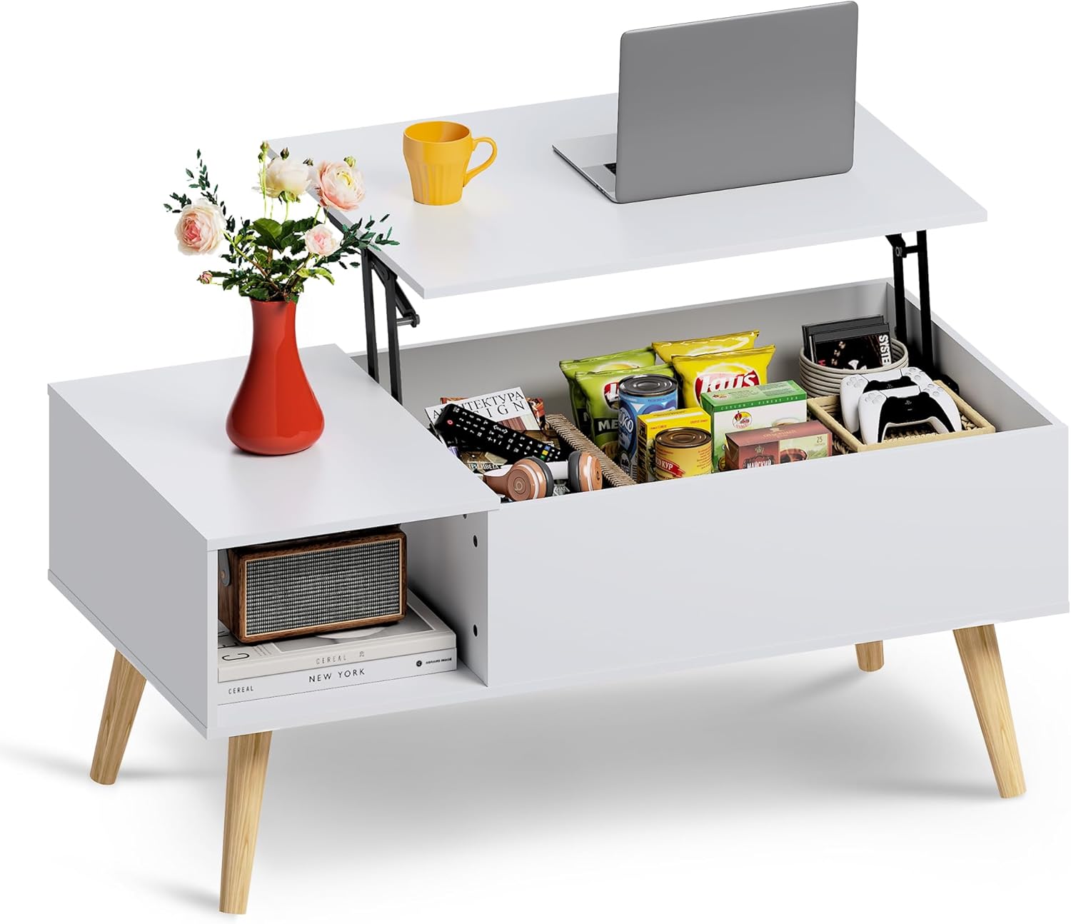 WLIVE Lift Top Coffee Table with Storage - White