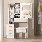 Stylish UDIYO vanity desk with LED lights, adjustable brightness mirror, and 4 drawers