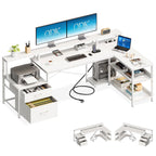 ODK L-Shaped Corner Desk with storage, drawers, and power outlets