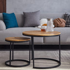 HJhomeheart Round Nesting Tables Set of 2 Light Brown