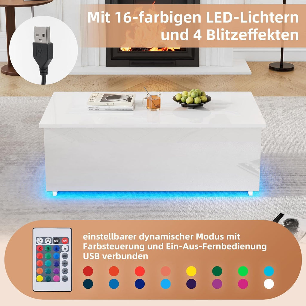 TIANG LED Coffee Table with Lifting Function and Storage
